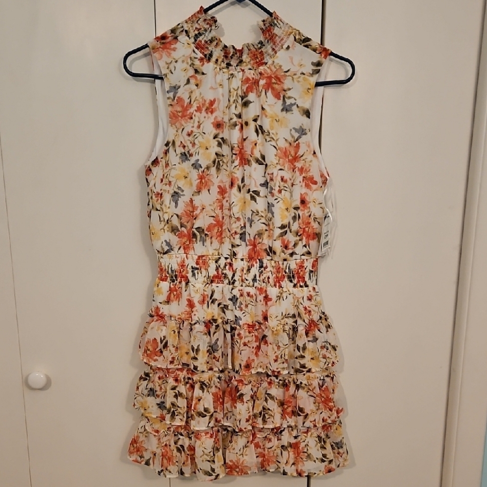1. State Orange and Green Halter Mini Sundress